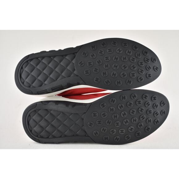 Chanel Mens 19P Red Lycra White Black CC Logo Lace Low Top Trainer Sneaker 43 10 - Picture 12 of 12